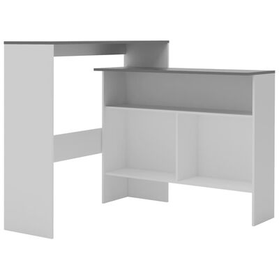vidaXL Barski stol s 2 stolne ploče bijelo-sivi 130 x 40 x 120 cm