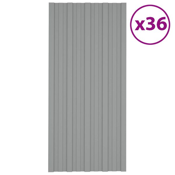 vidaXL Krovni panel 36 pcs Sivi 100 x 45 cm Pocinčani čelik