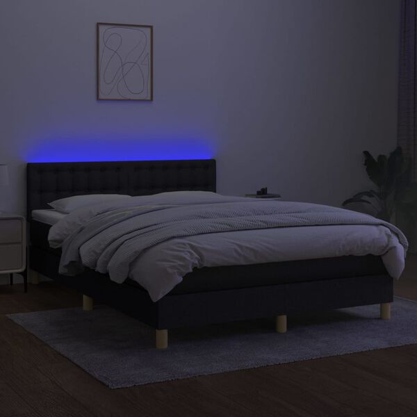 vidaXL Krevet box spring s madracem LED crni 140x200 cm od tkanine