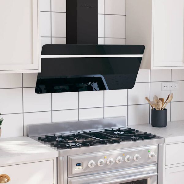 vidaXL Zidna napa 90 cm od čelika i kaljenog stakla crna