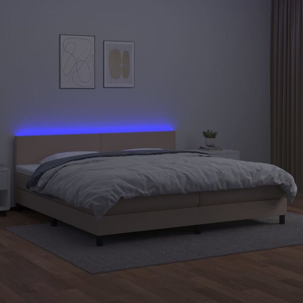 vidaXL Krevet box spring madrac LED cappuccino 200x200cm umjetna koža