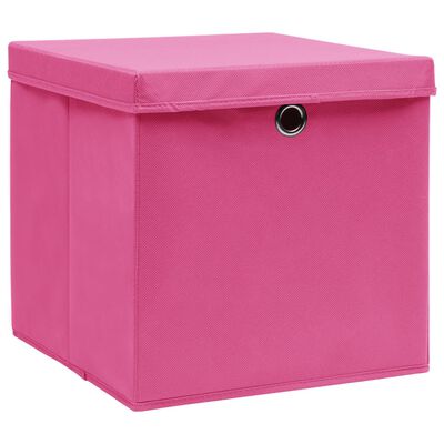 vidaXL Kutije za pohranu s poklopcima 10 kom roze 32x32x32 cm tkanina