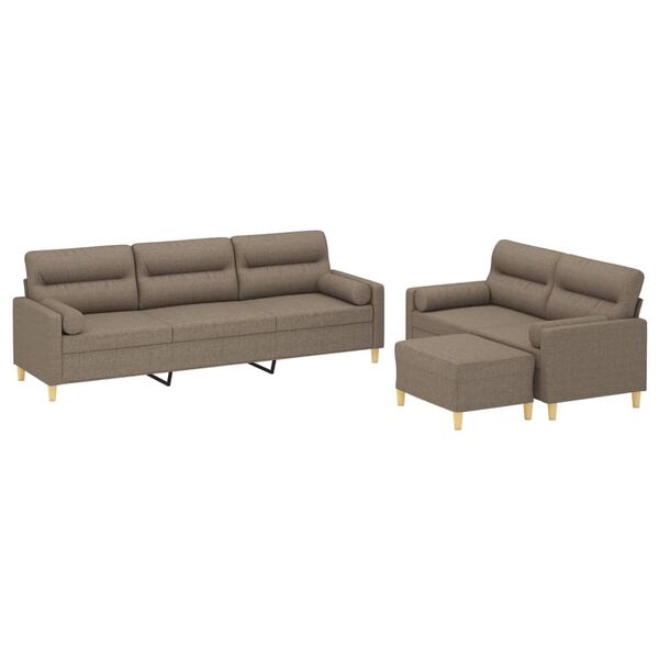 vidaXL 3-dijelni set sofa s jastucima smeđesivi od tkanine