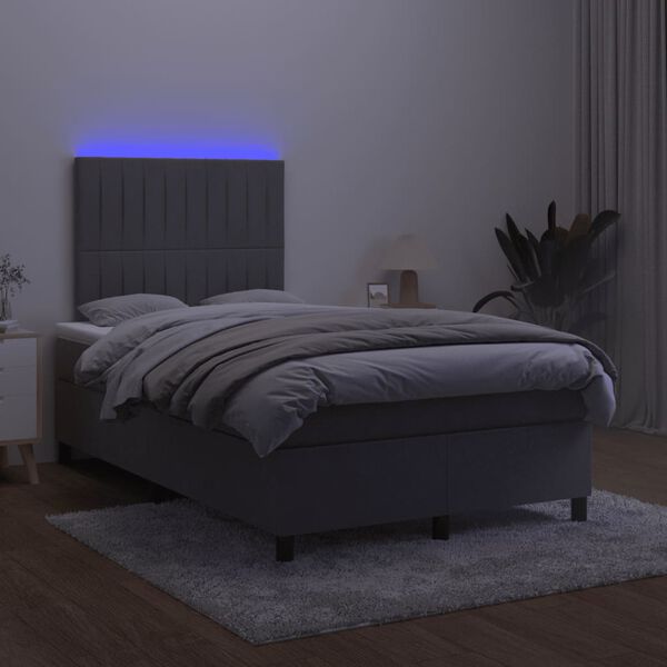 vidaXL Krevet box spring s madracem LED tamnosivi 120 x 190 cm bar&scaron;un