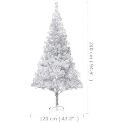 vidaXL Umjetno osvijetljeno božićno drvce sa stalkom srebrno 240cm PET