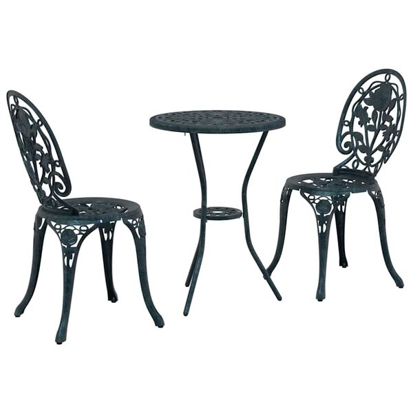 vidaXL Bistro set za vrt 3 pcs Zelena Aluminij