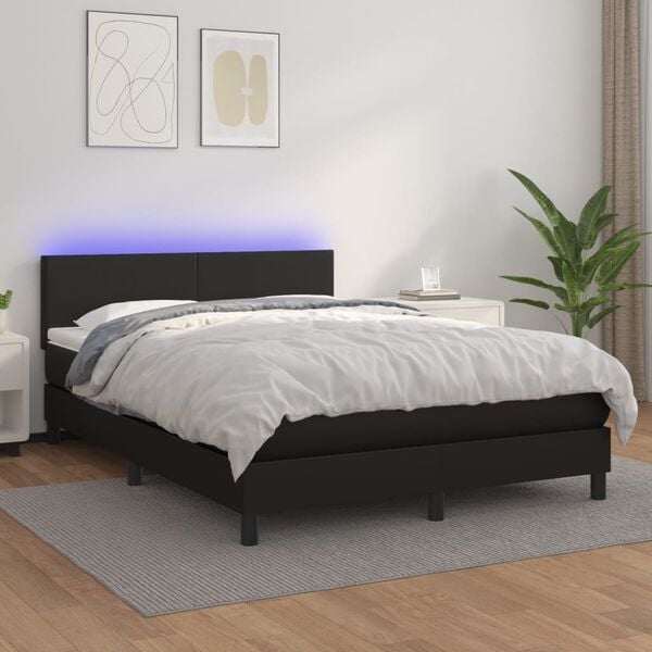 vidaXL Krevet box spring s madracem LED crni 140 x 190 cm umjetna koža