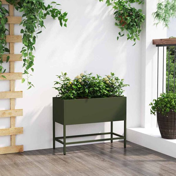 vidaXL Povi&scaron;eni Vrtni Planter Maslinovo zelena 60 x 26 x 45 cm Čelik