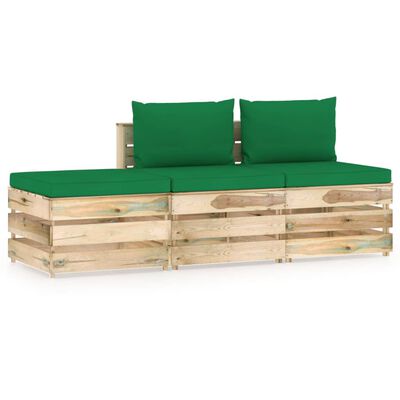 vidaXL 3-dijelna vrtna garnitura s jastucima zeleno impregnirano drvo