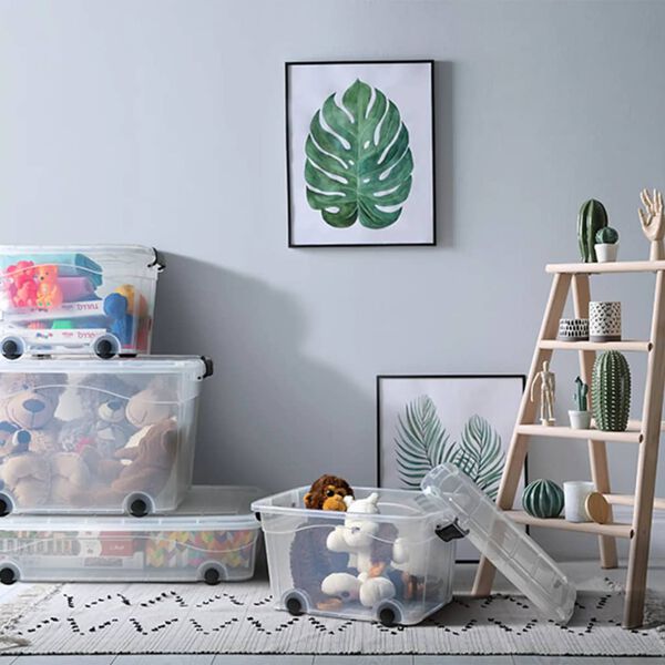 vidaXL Kutije za pohranu s kotačićima i poklopcima 2 kom prozirne 100L