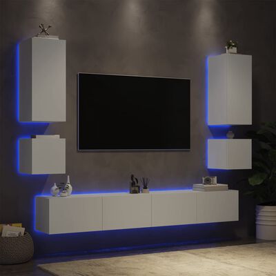 vidaXL 6-dijelni zidni TV ormarići s LED svjetlima bijeli
