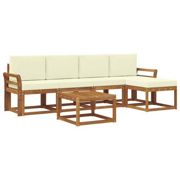 vidaXL Set vanjskih sofa 6 pcs Prirodna i krem Čvrsto drvo akacije
