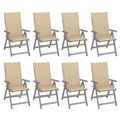 vidaXL Nagibne vrtne stolice s jastucima 8 kom sive od bagremovog drva