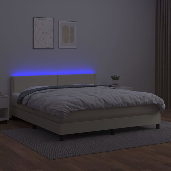 vidaXL Krevet box spring s madracem LED krem 160x200cm od umjetne kože