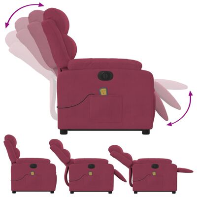 vidaXL Električni masažni naslonjač na podizanje boja vina baršun