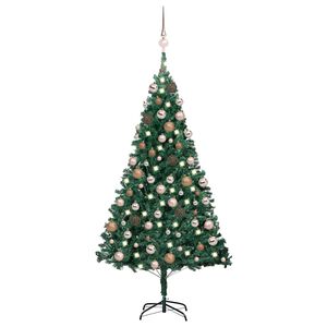 vidaXL Umjetno osvijetljeno božićno drvce s kuglicama zeleno 120cm PVC