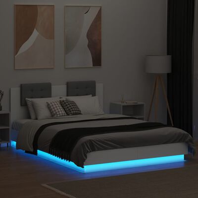 vidaXL Okvir kreveta s uzglavljem i LED svjetlima bijeli 120 x 200 cm
