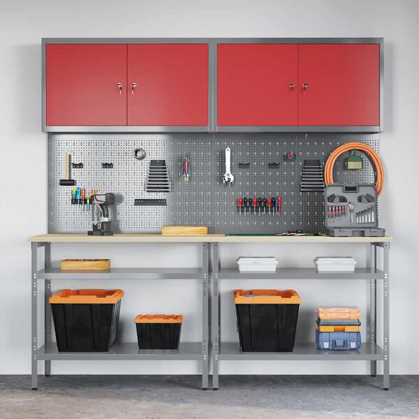 vidaXL Set radnog stola s policom 8 pcs Siva 200 x 55 x 200 cm Čelik