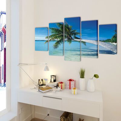 Zidne Slike na Platnu s Printom Pješčane Plaže i Palme 200 x 100 cm