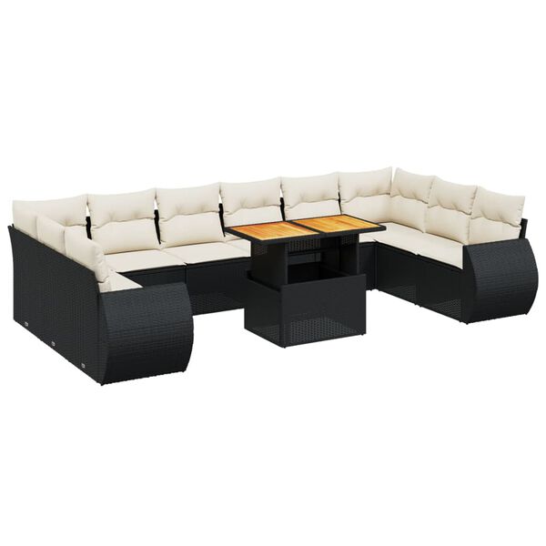 vidaXL 11-dijelni set vrtnih sofa od poliratana s jastucima crni
