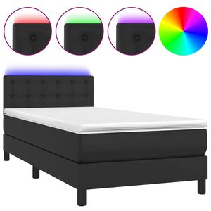 vidaXL Krevet box spring s madracem LED crni 90x190 cm od umjetne kože