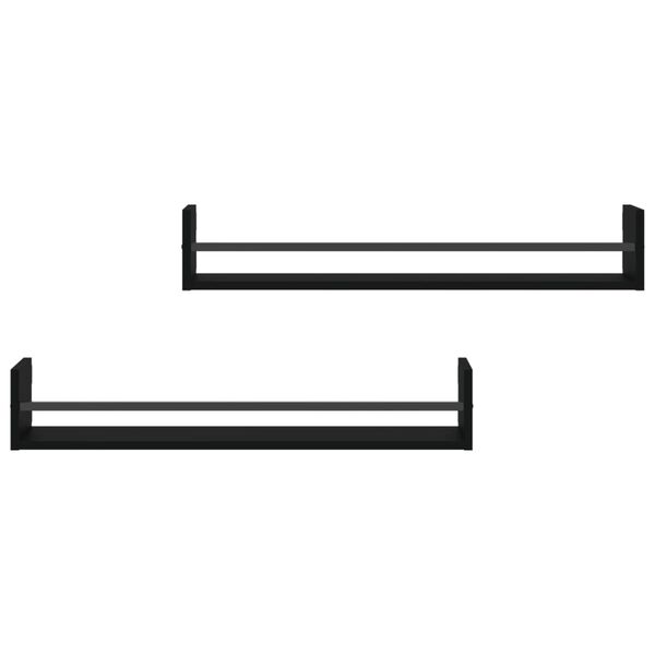 vidaXL Zidne police s prečkama 2 kom crne 80x16x14 cm