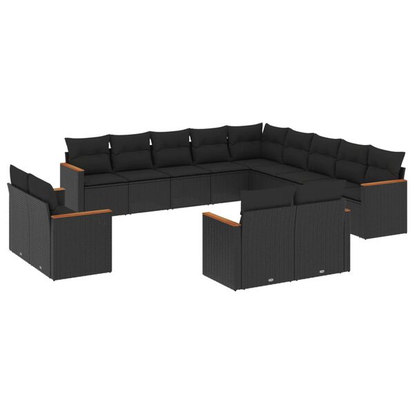 vidaXL 13-dijelni set vrtnih sofa s jastucima poliratan crni