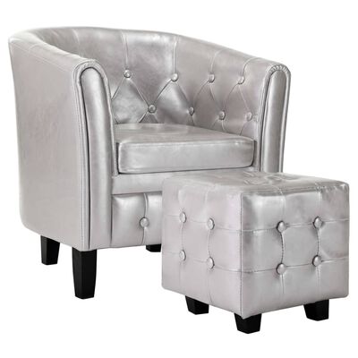 vidaXL Fotelja od umjetne kože s osloncem za noge srebrna
