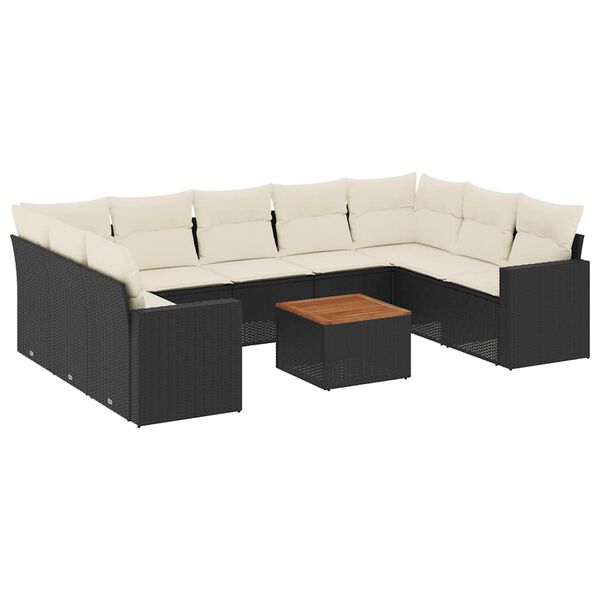 vidaXL 10-dijelni set vrtnih sofa s jastucima crni od poliratana
