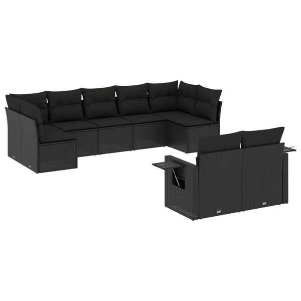 vidaXL 9-dijelni set vrtnih sofa s jastucima crni od poliratana
