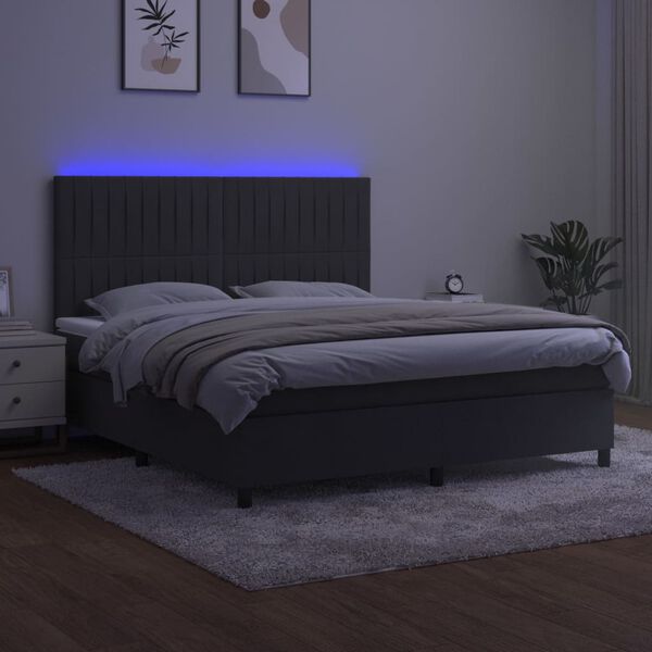 vidaXL Krevet box spring s madracem LED tamnosivi 160x200 cm bar&scaron;un
