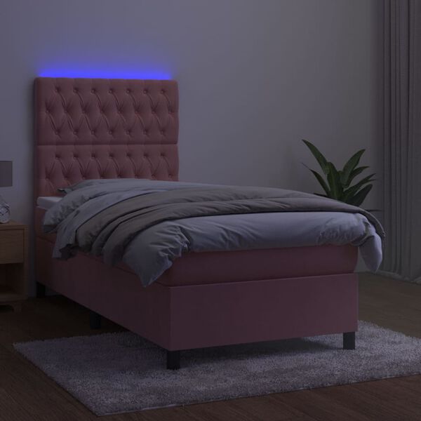 vidaXL Krevet box spring s madracem LED ružičasti 80x200 cm bar&scaron;unasti