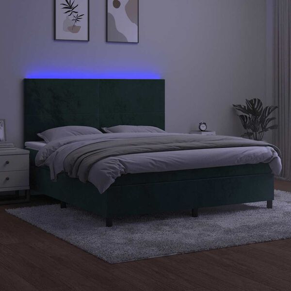vidaXL Krevet box spring s madracem LED tamnozeleni 180x200 cm bar&scaron;un