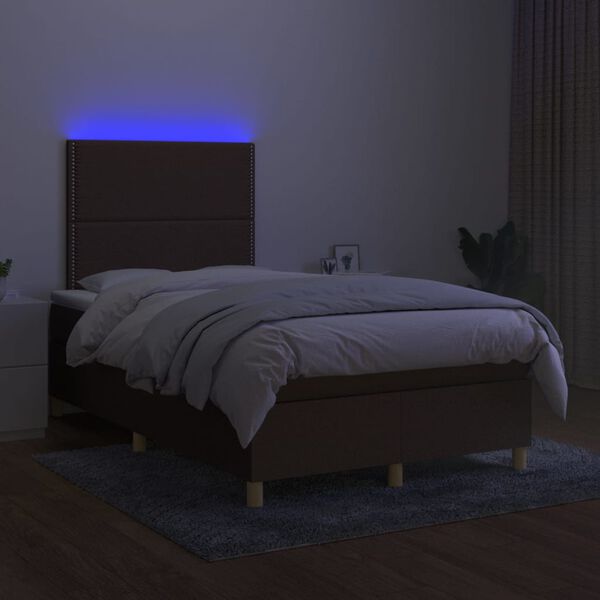 vidaXL Krevet box spring s madracem LED tamnosmeđi 120x200 cm tkanina