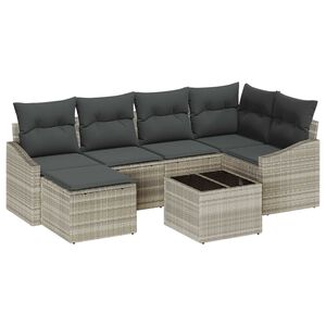 vidaXL Vrtni set za objed s jastukom s pohranom 7 pcs Siva, Bež