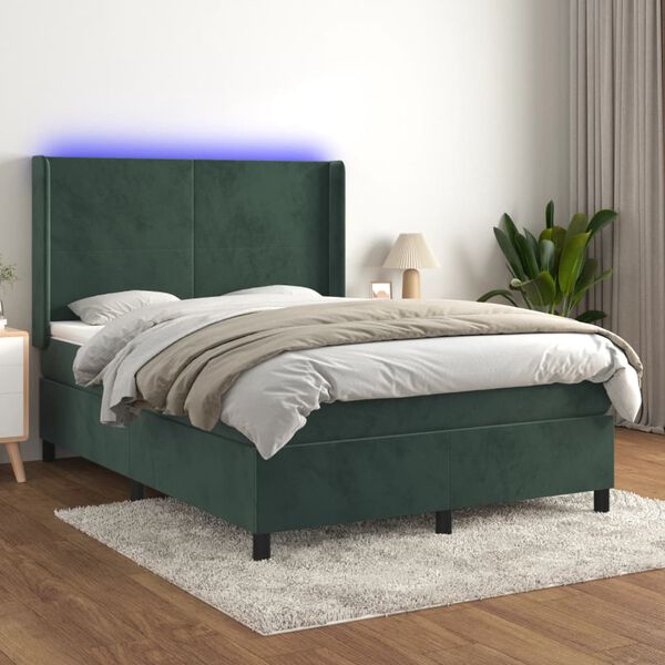 vidaXL Krevet box spring s madracem LED tamnozeleni 140x200 cm bar&scaron;un
