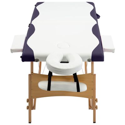 vidaXL Sklopivi stol za masažu s 2 zone drveni bijelo-ljubičasti