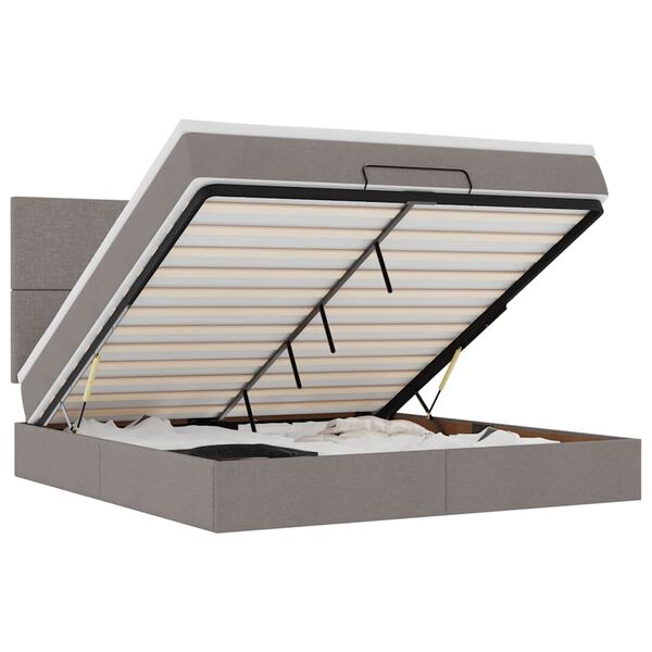 vidaXL Otomanski krevet s madracem i LED smeđesivi 180x200 cm tkanine