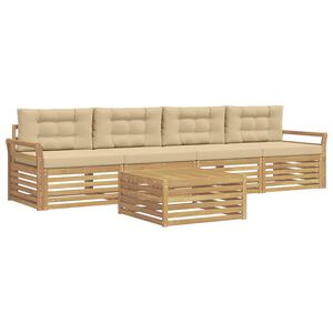 vidaXL Set vanjskih sofa 5 kom. Bijela i bež Čvrsto drvo akacije