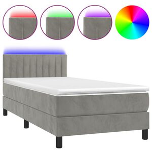 vidaXL Krevet box spring s madracem LED svjetlosivi 100x200 cm bar&scaron;un