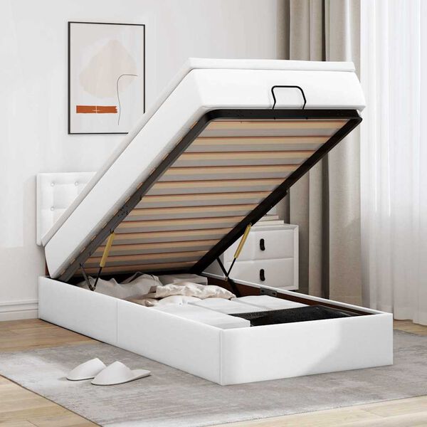 vidaXL Okvir kreveta s madracem čisto bijela 100x200cm umjetna koža