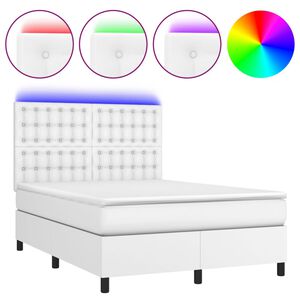 vidaXL Krevet box spring s madracem LED bijeli 140x200 cm umjetna koža