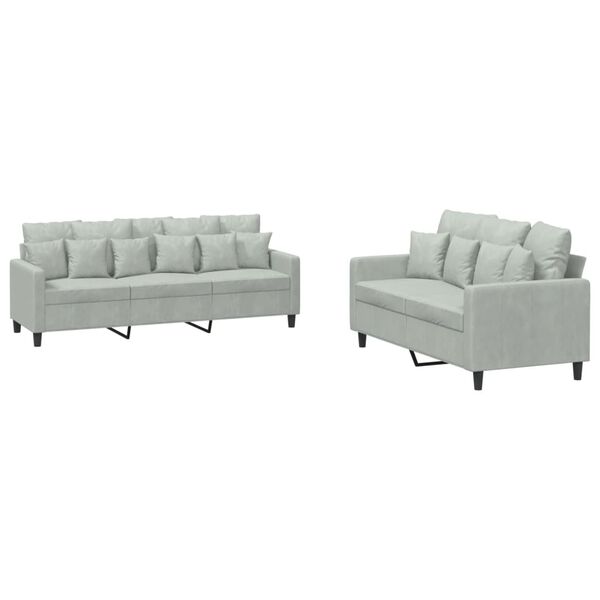 vidaXL 2-dijelni set sofa s jastucima svjetlosivi baršunasti