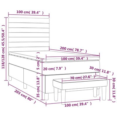 vidaXL Box spring krevet s madracem tamnosivi 100x200 cm baršunasti