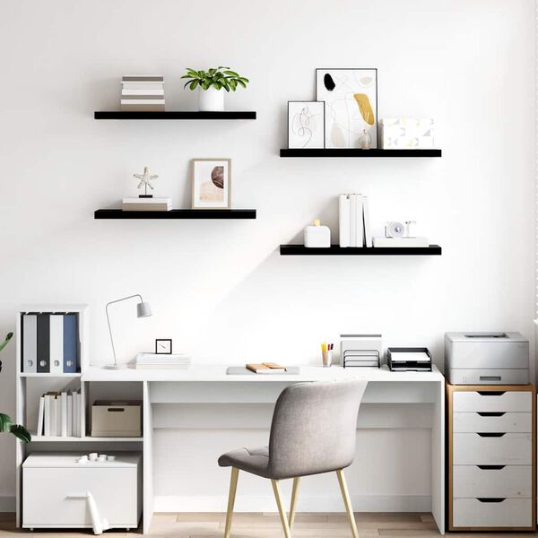 vidaXL Plutajuće zidne police 4 kom sjajne crne 80 x 23,5 x 3,8 cm MDF