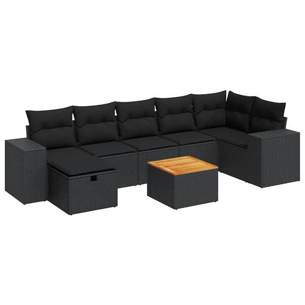 vidaXL 8-dijelni set vrtnih sofa od poliratana s jastucima crni