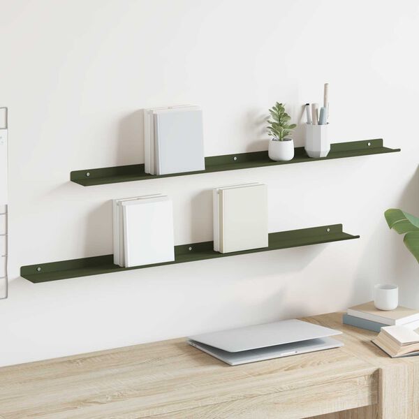 vidaXL Lebdeća polica 2 pcs Maslinasto zelena 100 x 9 x 2,5 cm Čelik