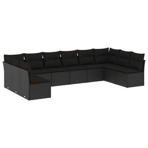 vidaXL 10-dijelni set vrtnih sofa s jastucima crni od poliratana