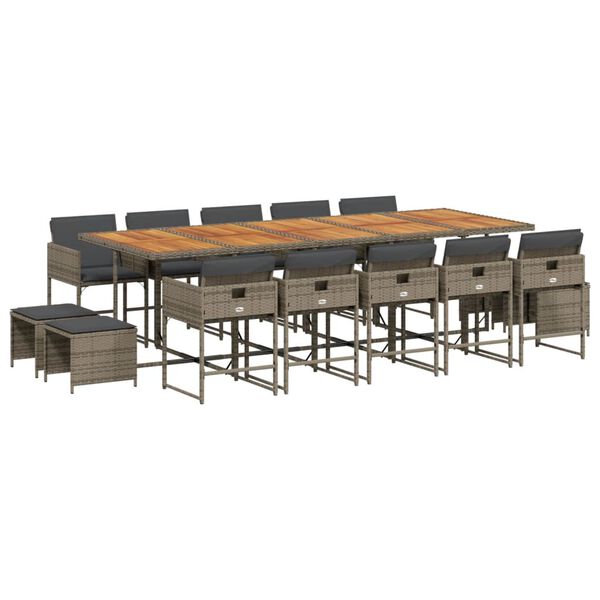 vidaXL 15-dijelni vrtni blagovaonski set s jastucima poliratan sivi