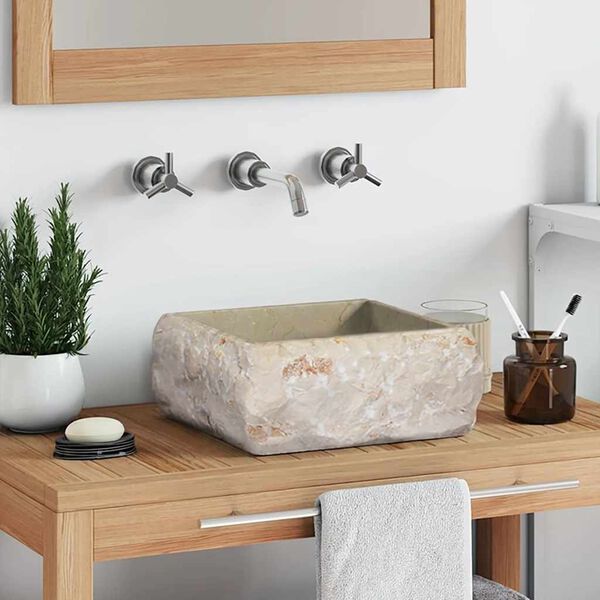 vidaXL Umivaonik krem 30 x 30 x 13 cm mramorni